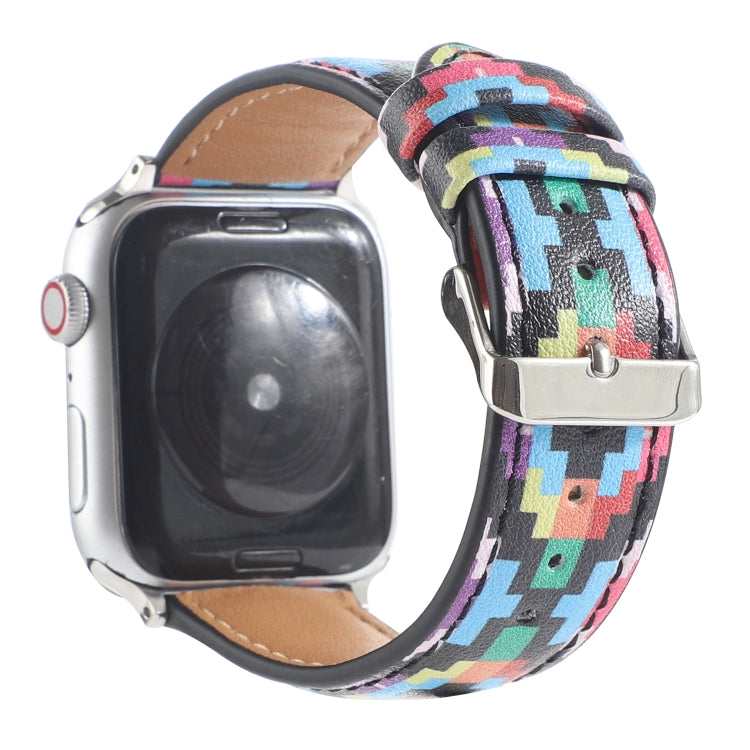 Cinturino in pelle stampata stile etnico in marmo per Apple Watch Series 6 & SE &, 5 & 4 44mm / 3 & 2 & 1 42mm, 5 & 4 40mm / 3 & 2 & 1 38mm