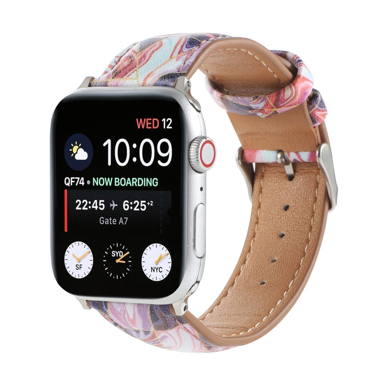 Cinturino in pelle stampata stile etnico in marmo per Apple Watch Series 6 & SE &, 5 & 4 44mm / 3 & 2 & 1 42mm, 5 & 4 40mm / 3 & 2 & 1 38mm