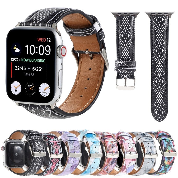 Cinturino in pelle stampata stile etnico in marmo per Apple Watch Series 6 & SE &, 5 & 4 44mm / 3 & 2 & 1 42mm, 5 & 4 40mm / 3 & 2 & 1 38mm