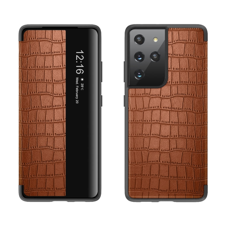 Custodia in pelle a vibrazione orizzontale con finestra di visualizzazione della trama del coccodrillo, For Samsung Galaxy S21 5G, For Samsung Galaxy S21+ 5G, For Samsung Galaxy S21 Ultra 5G