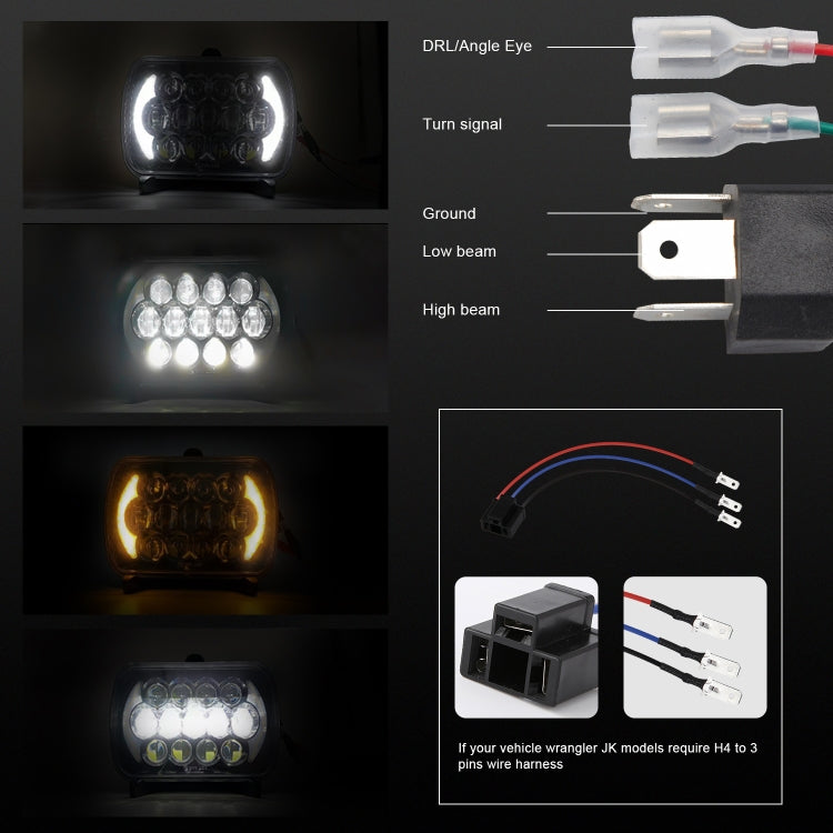 Lampade per fari a LED a forma quadrata per auto da 7 pollici (5X7)/(7X6) H4 DC 9V-30V 30000LM 300W 8LED per Jeep Wrangler, 8LEDs