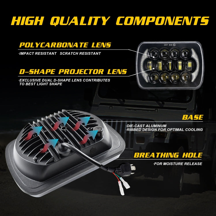 Lampade per fari a LED a forma quadrata per auto da 7 pollici (5X7)/(7X6) H4 DC 9V-30V 30000LM 300W 8LED per Jeep Wrangler, 8LEDs