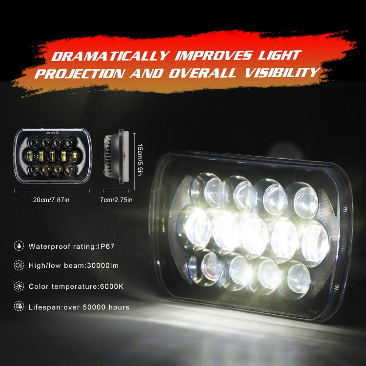 Lampade per fari a LED a forma quadrata per auto da 7 pollici (5X7)/(7X6) H4 DC 9V-30V 30000LM 300W 8LED per Jeep Wrangler, 8LEDs