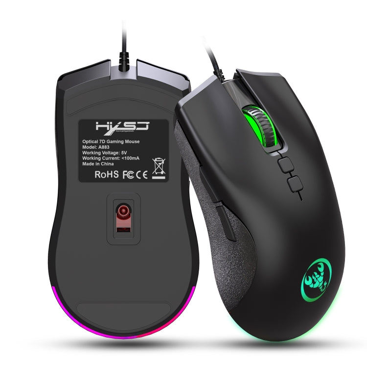 Mouse da gioco meccanico leggero HXSJ A883 a 7 tasti 6400 DPI RGB