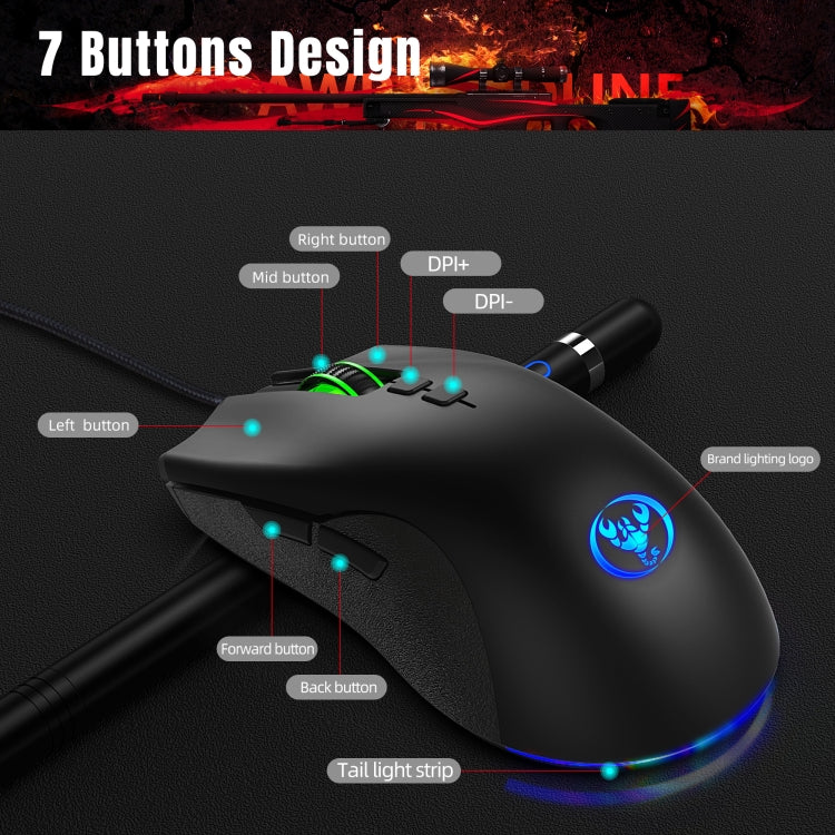 Mouse da gioco meccanico leggero HXSJ A883 a 7 tasti 6400 DPI RGB