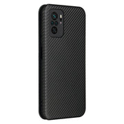 Struttura in fibra di carbonio Flip orizzontale magnetico Custodia in pelle TPU + PC + PU con slot per schede, For Xiaomi Redmi Note 10, For Xiaomi Redmi Note 10S, For Xiaomi Redmi Note 10 Pro, For Xiaomi Redmi Note 10 Pro Max