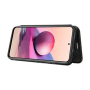 Struttura in fibra di carbonio Flip orizzontale magnetico Custodia in pelle TPU + PC + PU con slot per schede, For Xiaomi Redmi Note 10, For Xiaomi Redmi Note 10S, For Xiaomi Redmi Note 10 Pro, For Xiaomi Redmi Note 10 Pro Max