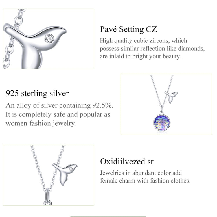 Gioielli con collana da donna in argento sterling S925 con scaglie colorate a coda di pesce, Fish Tail