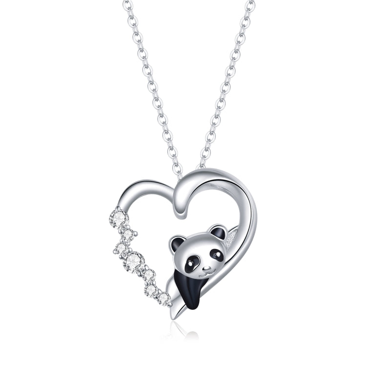 Gioielli con collana da donna panda a forma di cuore in argento sterling S925, Panda