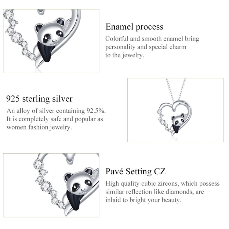 Gioielli con collana da donna panda a forma di cuore in argento sterling S925, Panda