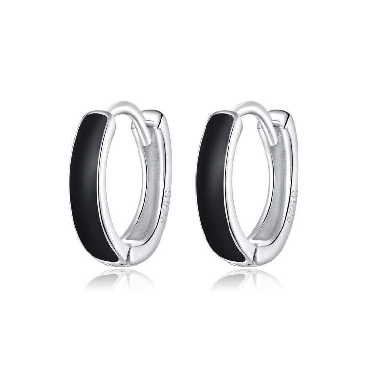 Orecchini da donna con orecchini a bottone semplici bianchi neri in argento sterling S925, Black White