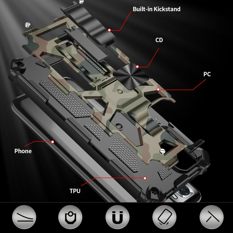 Camouflage Armor TPU antiurto + custodia protettiva magnetica per PC con supporto, For OnePlus 9, For Xiaomi Redmi Note 10, For Xiaomi Redmi Note 10 Pro