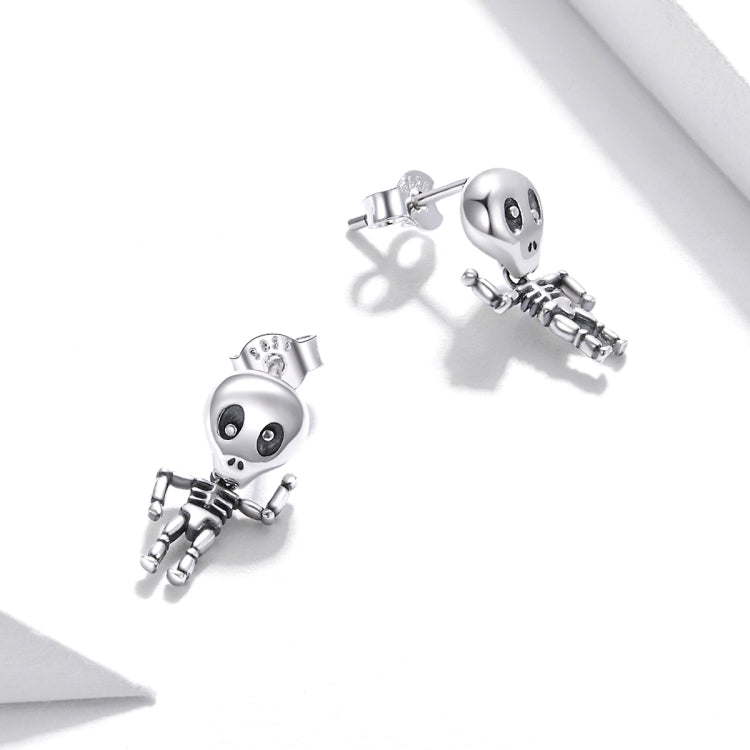 Orecchini da donna con orecchini a bottone da uomo in scheletro fresco in argento sterling S925, Skeleton Man