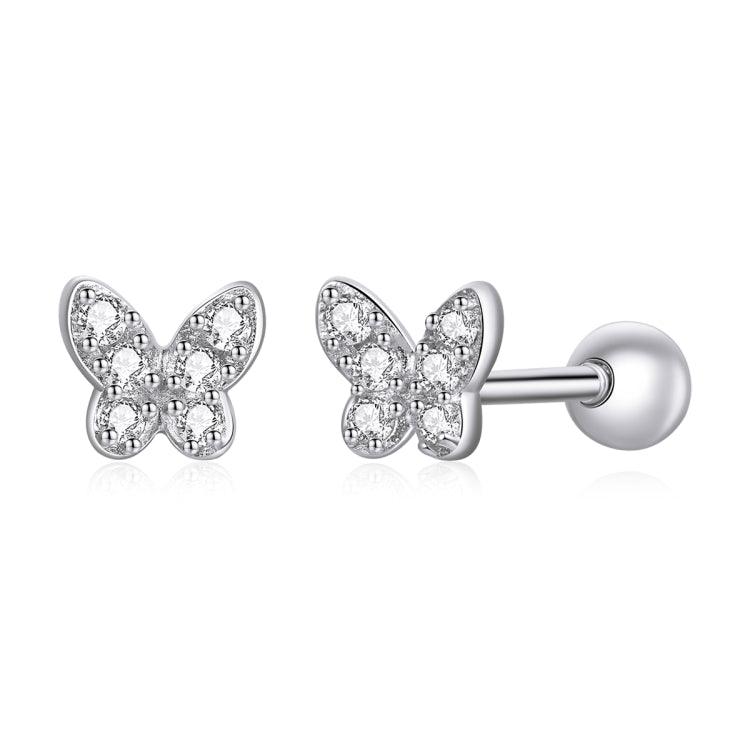 Orecchini da donna con orecchini a bottone semplici a forma di farfalla in argento sterling S925, Simple Butterfly