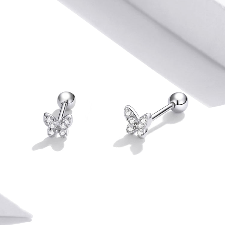 Orecchini da donna con orecchini a bottone semplici a forma di farfalla in argento sterling S925, Simple Butterfly