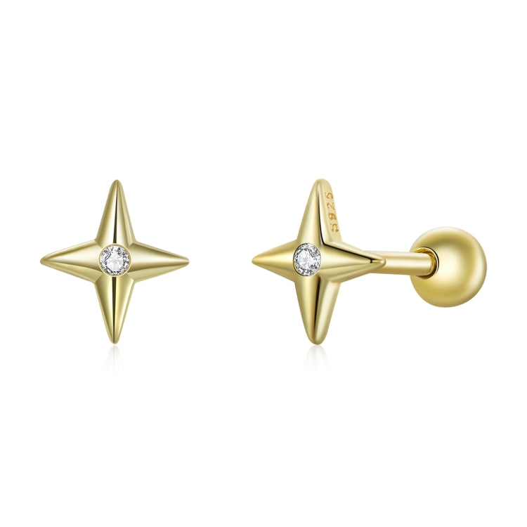 Orecchini da donna con orecchini a bottone con stelle dorate in argento sterling S925, Golden Stars