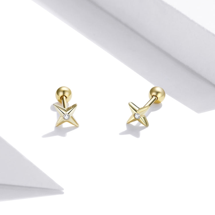 Orecchini da donna con orecchini a bottone con stelle dorate in argento sterling S925, Golden Stars