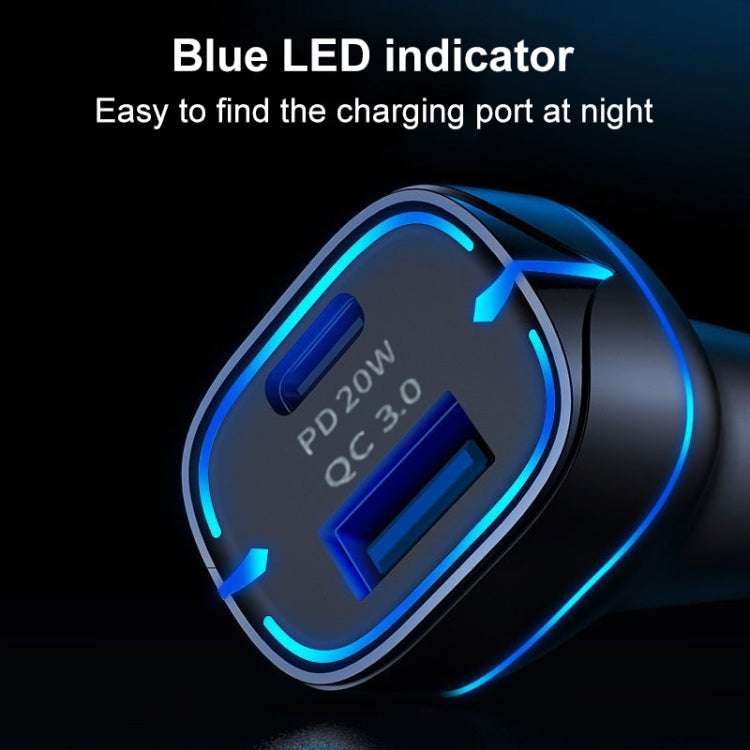 QC USB + USB-C / Type-C Caricabatterie per auto a ricarica rapida a doppia porta con apertura luminosa