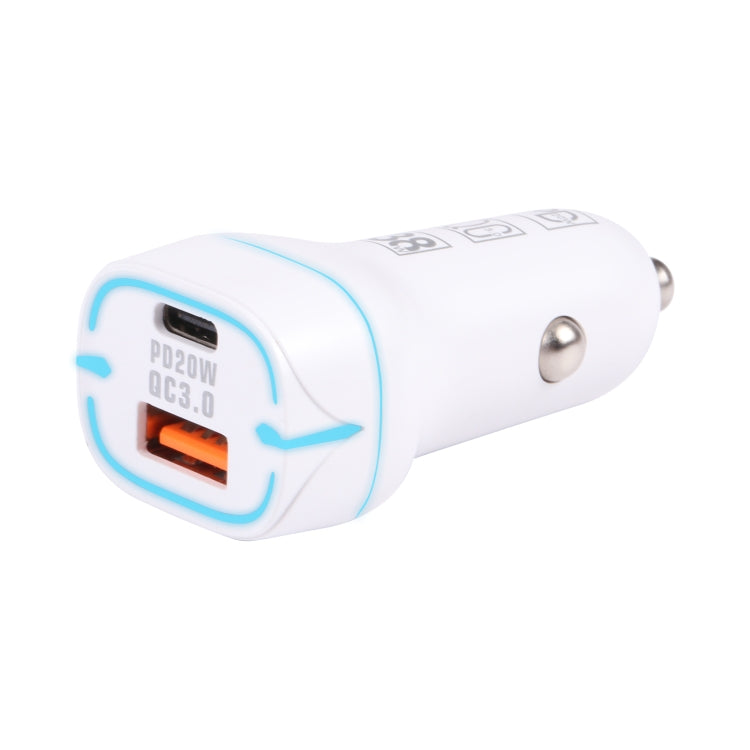 QC USB + USB-C / Type-C Caricabatterie per auto a ricarica rapida a doppia porta con apertura luminosa