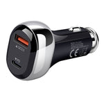 YSY-312PD QC3.0 USB + PD 18W USB-C / Type-C Caricatore per auto a ricarica rapida con doppia porta, PD 18W