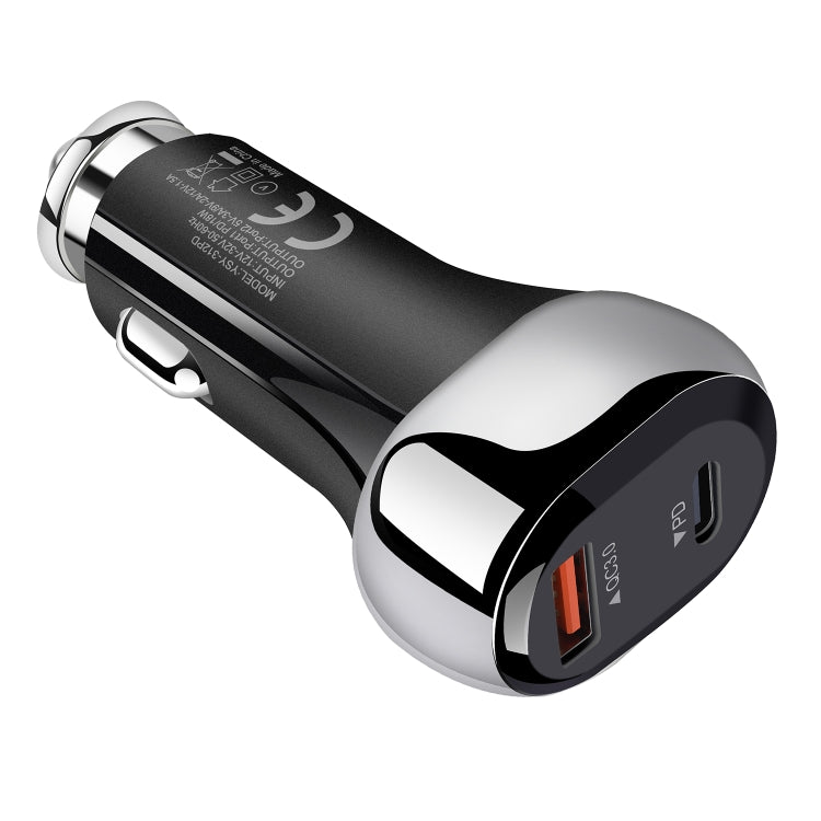 YSY-312PD QC3.0 USB + PD 18W USB-C / Type-C Caricatore per auto a ricarica rapida con doppia porta, PD 18W