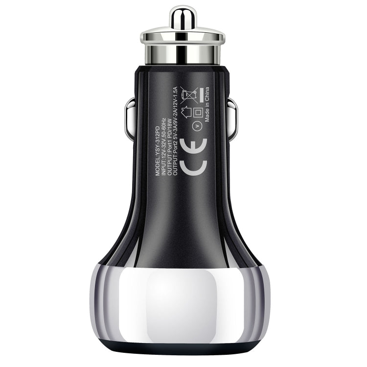 YSY-312PD QC3.0 USB + PD 18W USB-C / Type-C Caricatore per auto a ricarica rapida con doppia porta, PD 18W