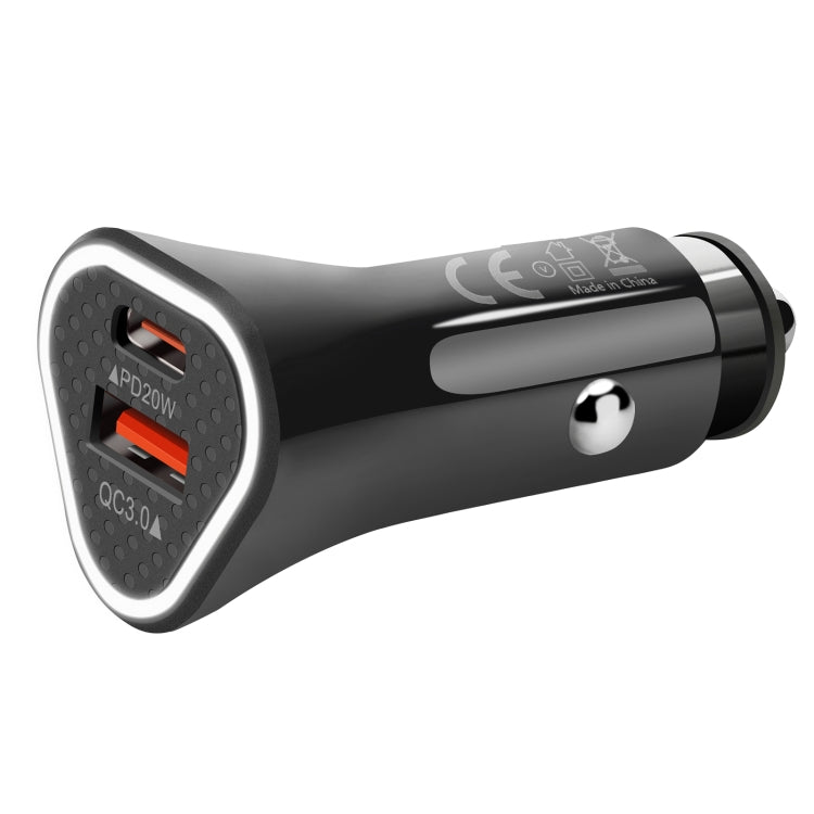 YSY-313PD20W QC3.0 USB + PD 20W USB-C / Tipo-C Caricatore per auto a ricarica rapida con doppia porta a triangolo, Car Charger