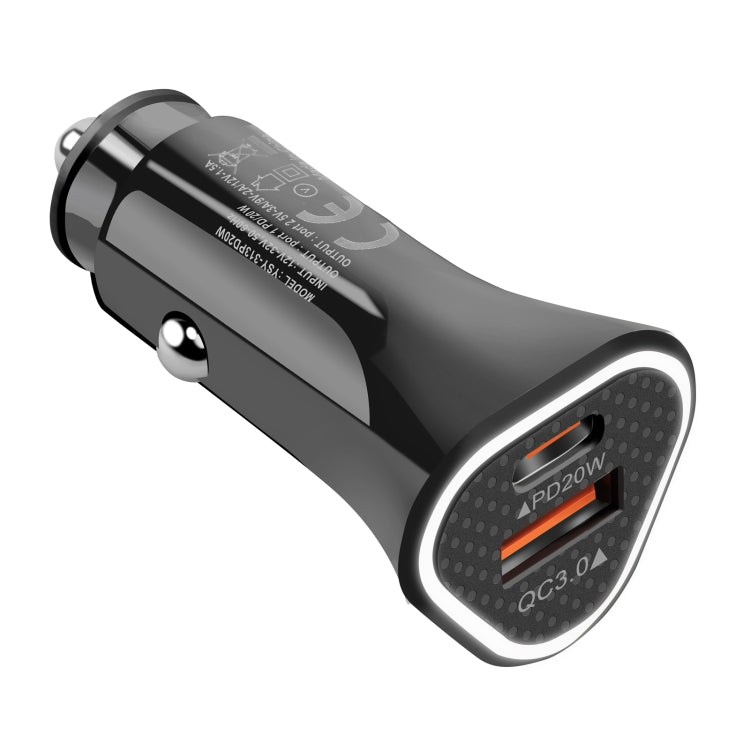 YSY-313PD20W QC3.0 USB + PD 20W USB-C / Tipo-C Caricatore per auto a ricarica rapida con doppia porta a triangolo, Car Charger