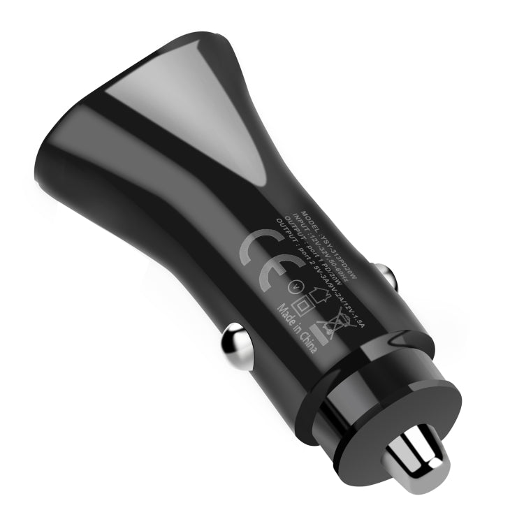YSY-313PD20W QC3.0 USB + PD 20W USB-C / Tipo-C Caricatore per auto a ricarica rapida con doppia porta a triangolo, Car Charger