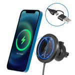 Mriowiz M-2002W Caricabatteria wireless magnetico da auto MagSafe da 15 W con rotazione a 360 gradi per iPhone serie 12, con cavo dati USB + USB-C / Type-C, lunghezza cavo: 1 m, M-2002W