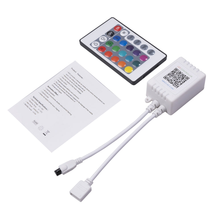 JH-RGB02 Interfaccia DC5.5x2.1mm Controller LED RGB Bluetooth con telecomando a 24 tasti, JH-RGB02