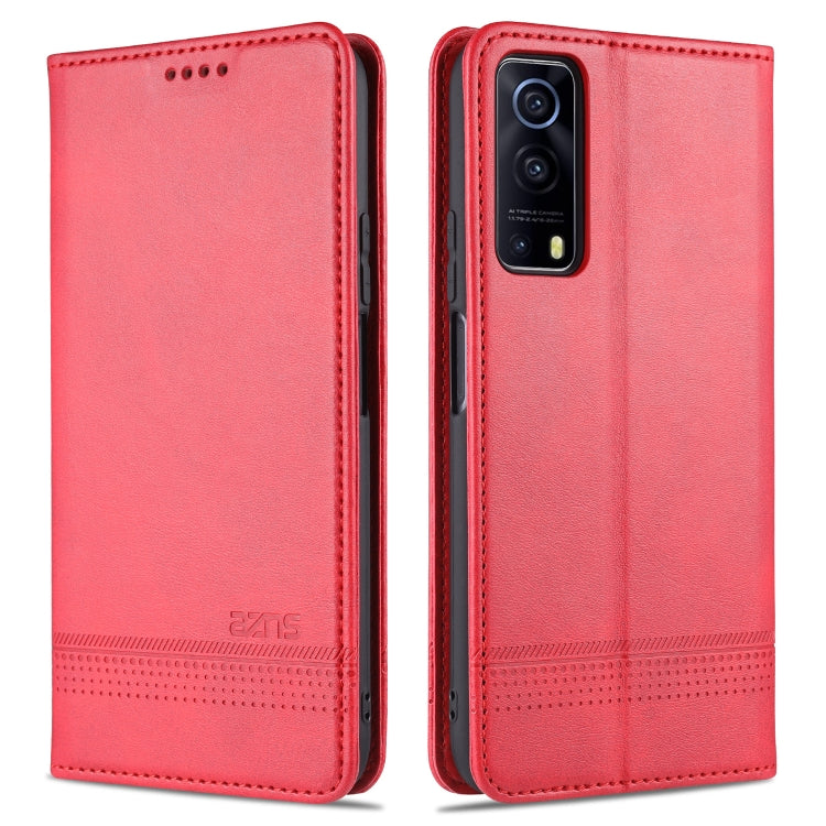 AZNS Custodia in pelle a vibrazione orizzontale con struttura in vitello magnetico con slot per carte, supporto e portafoglio, For vivo Y72 5G, For vivo iQOO Z3