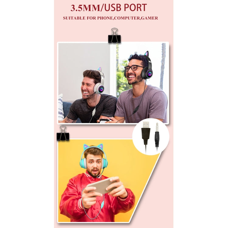 Cuffie USB e 3,5 mm Cat Ear con microfono e luci LED
