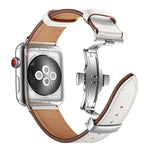Cinturini di ricambio per fibbia in vera pelle + farfalla argento per Apple Watch Series 6 e SE e 5 e 4 44 mm / 3 e 2 e 1 42 mm, Silver Buckle For Apple Watch Series 7 45mm / 6 & SE & 5 & 4 44mm / 3 & 2 & 1 42mm