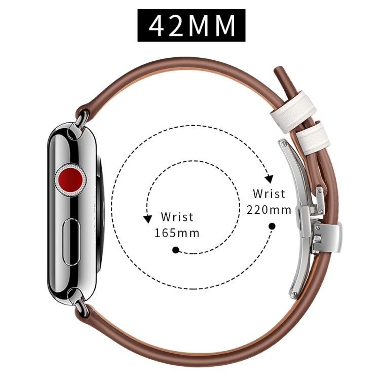Cinturini di ricambio per fibbia in vera pelle + farfalla argento per Apple Watch Series 6 e SE e 5 e 4 44 mm / 3 e 2 e 1 42 mm, Silver Buckle For Apple Watch Series 7 45mm / 6 & SE & 5 & 4 44mm / 3 & 2 & 1 42mm