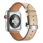 Cinturini di ricambio per fibbia in vera pelle + farfalla argento per Apple Watch Series 6 e SE e 5 e 4 44 mm / 3 e 2 e 1 42 mm, Silver Buckle For Apple Watch Series 7 45mm / 6 & SE & 5 & 4 44mm / 3 & 2 & 1 42mm