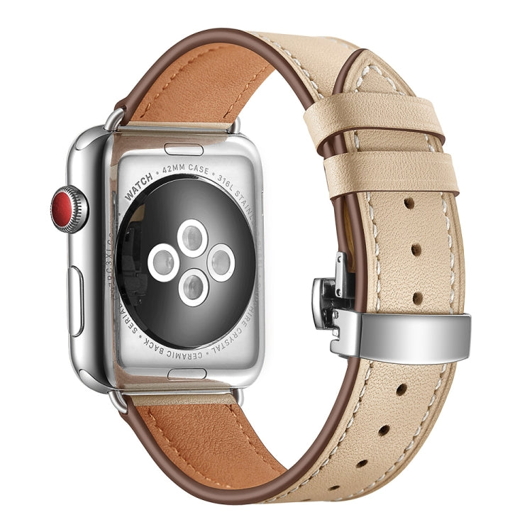Cinturini di ricambio per fibbia in vera pelle + farfalla argento per Apple Watch Series 6 e SE e 5 e 4 44 mm / 3 e 2 e 1 42 mm, Silver Buckle For Apple Watch Series 7 45mm / 6 & SE & 5 & 4 44mm / 3 & 2 & 1 42mm