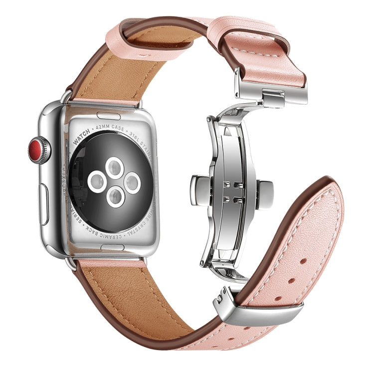 Cinturini di ricambio per fibbia in vera pelle + farfalla argento per Apple Watch Series 6 e SE e 5 e 4 40 mm / 3 e 2 e 1 38 mm, Silver Buckle For Apple Watch Series 7 41mm / 6 & SE & 5 & 4 40mm / 3 & 2 & 1 38mm