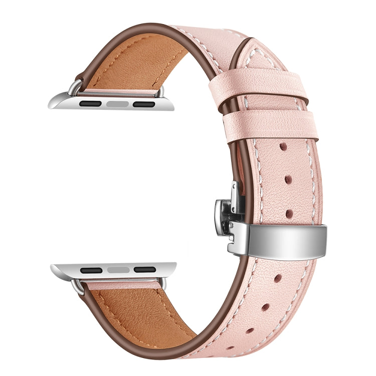 Cinturini di ricambio per fibbia in vera pelle + farfalla argento per Apple Watch Series 6 e SE e 5 e 4 40 mm / 3 e 2 e 1 38 mm, Silver Buckle For Apple Watch Series 7 41mm / 6 & SE & 5 & 4 40mm / 3 & 2 & 1 38mm