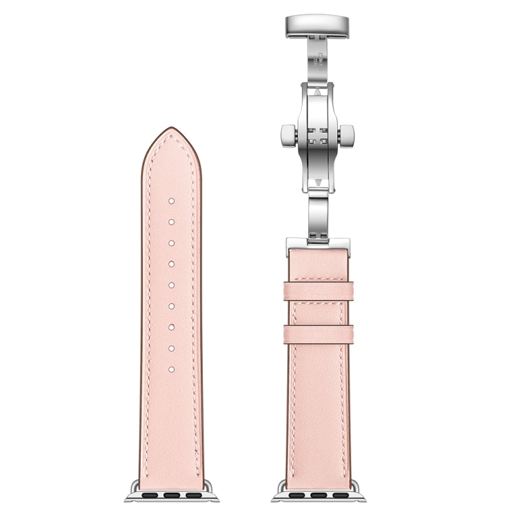 Cinturini di ricambio per fibbia in vera pelle + farfalla argento per Apple Watch Series 6 e SE e 5 e 4 40 mm / 3 e 2 e 1 38 mm, Silver Buckle For Apple Watch Series 7 41mm / 6 & SE & 5 & 4 40mm / 3 & 2 & 1 38mm