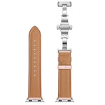 Cinturini di ricambio per fibbia in vera pelle + farfalla argento per Apple Watch Series 6 e SE e 5 e 4 40 mm / 3 e 2 e 1 38 mm, Silver Buckle For Apple Watch Series 7 41mm / 6 & SE & 5 & 4 40mm / 3 & 2 & 1 38mm