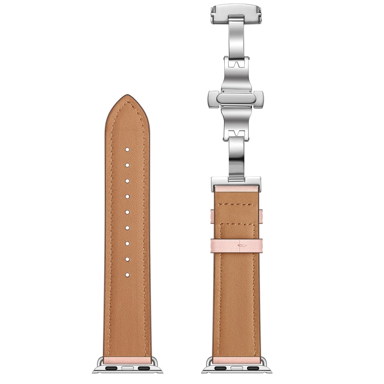 Cinturini di ricambio per fibbia in vera pelle + farfalla argento per Apple Watch Series 6 e SE e 5 e 4 40 mm / 3 e 2 e 1 38 mm, Silver Buckle For Apple Watch Series 7 41mm / 6 & SE & 5 & 4 40mm / 3 & 2 & 1 38mm
