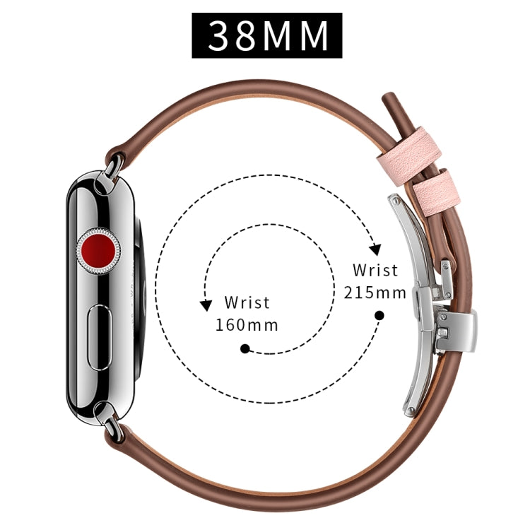 Cinturini di ricambio per fibbia in vera pelle + farfalla argento per Apple Watch Series 6 e SE e 5 e 4 40 mm / 3 e 2 e 1 38 mm, Silver Buckle For Apple Watch Series 7 41mm / 6 & SE & 5 & 4 40mm / 3 & 2 & 1 38mm