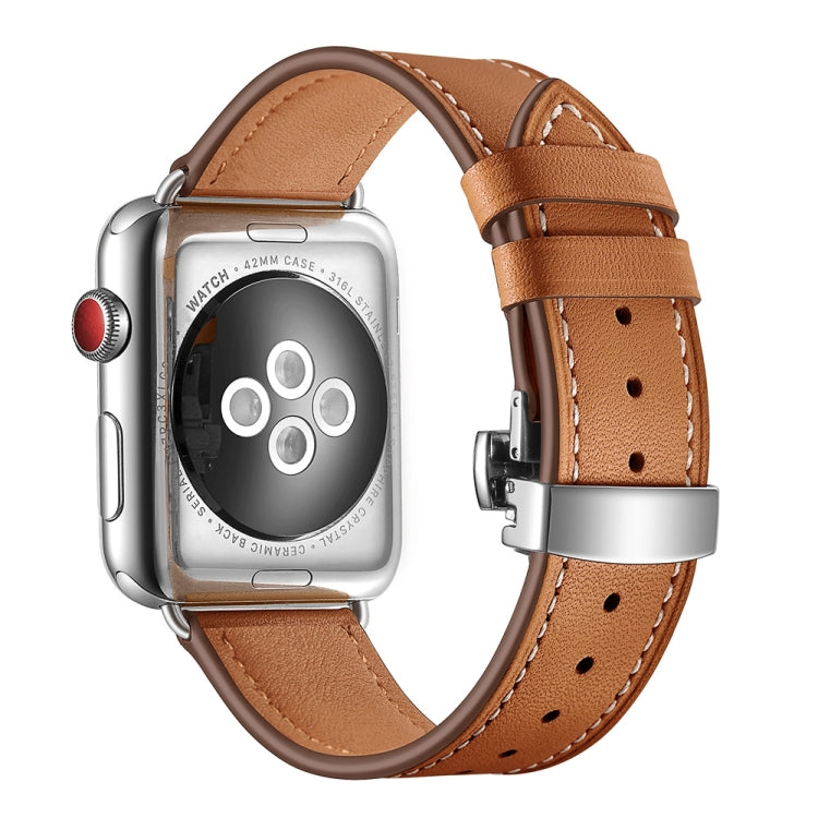 Cinturini di ricambio per fibbia in vera pelle + farfalla argento per Apple Watch Series 6 e SE e 5 e 4 40 mm / 3 e 2 e 1 38 mm, Silver Buckle For Apple Watch Series 7 41mm / 6 & SE & 5 & 4 40mm / 3 & 2 & 1 38mm