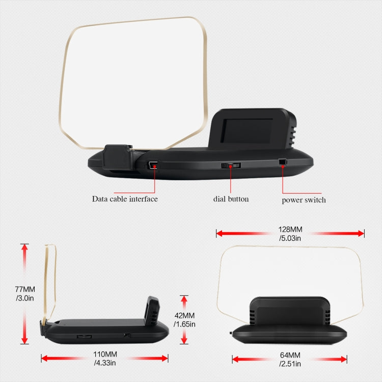T1 5.1 pollici HUD Head-up Display Allarme di velocità eccessiva/Visualizzazione percentuale batteria rimanente per Tesla Model 3 / Y, T1  HUD