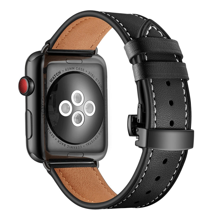 Cinturini di ricambio per fibbia nera in vera pelle + farfalla per Apple Watch Series 6 e SE e 5 e 4 44 mm / 3 e 2 e 1 42 mm, Black Buckle For Apple Watch Series 7 45mm / 6 & SE & 5 & 4 44mm / 3 & 2 & 1 42mm                                             ...