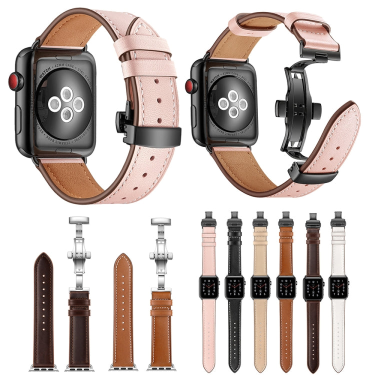 Cinturini di ricambio per fibbia nera in vera pelle + farfalla per Apple Watch Series 6 e SE e 5 e 4 44 mm / 3 e 2 e 1 42 mm, Black Buckle For Apple Watch Series 7 45mm / 6 & SE & 5 & 4 44mm / 3 & 2 & 1 42mm                                             ...