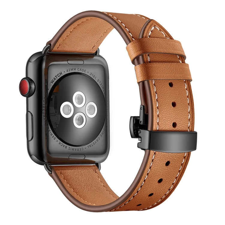 Cinturini di ricambio per fibbia nera in vera pelle + farfalla per Apple Watch Series 6 e SE e 5 e 4 40 mm / 3 e 2 e 1 38 mm, Black Buckle For Apple Watch Series 8&7 41mm / SE 2&6&SE&5&4 40mm / 3&2&1 38mm                                                ...