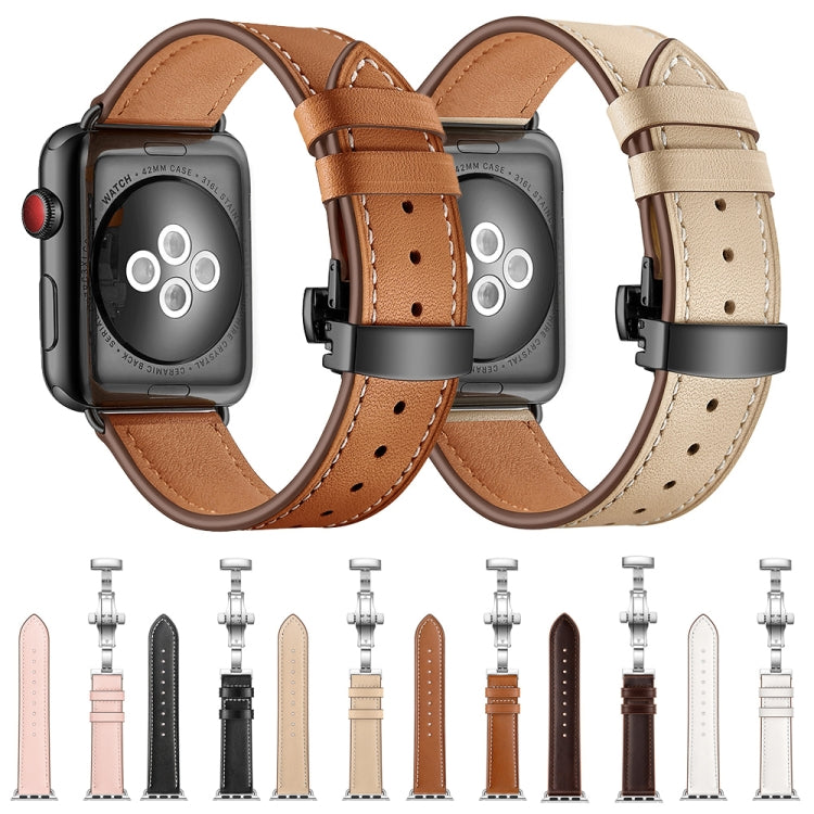 Cinturini di ricambio per fibbia nera in vera pelle + farfalla per Apple Watch Series 6 e SE e 5 e 4 40 mm / 3 e 2 e 1 38 mm, Black Buckle For Apple Watch Series 8&7 41mm / SE 2&6&SE&5&4 40mm / 3&2&1 38mm                                                ...