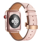 Cinturino in vera pelle con fibbia oro rosa per Apple Watch